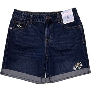 Cat & Jack Jean Relaxed Midi Shorts With Floral Embroidery (Size 10/12 Girls)